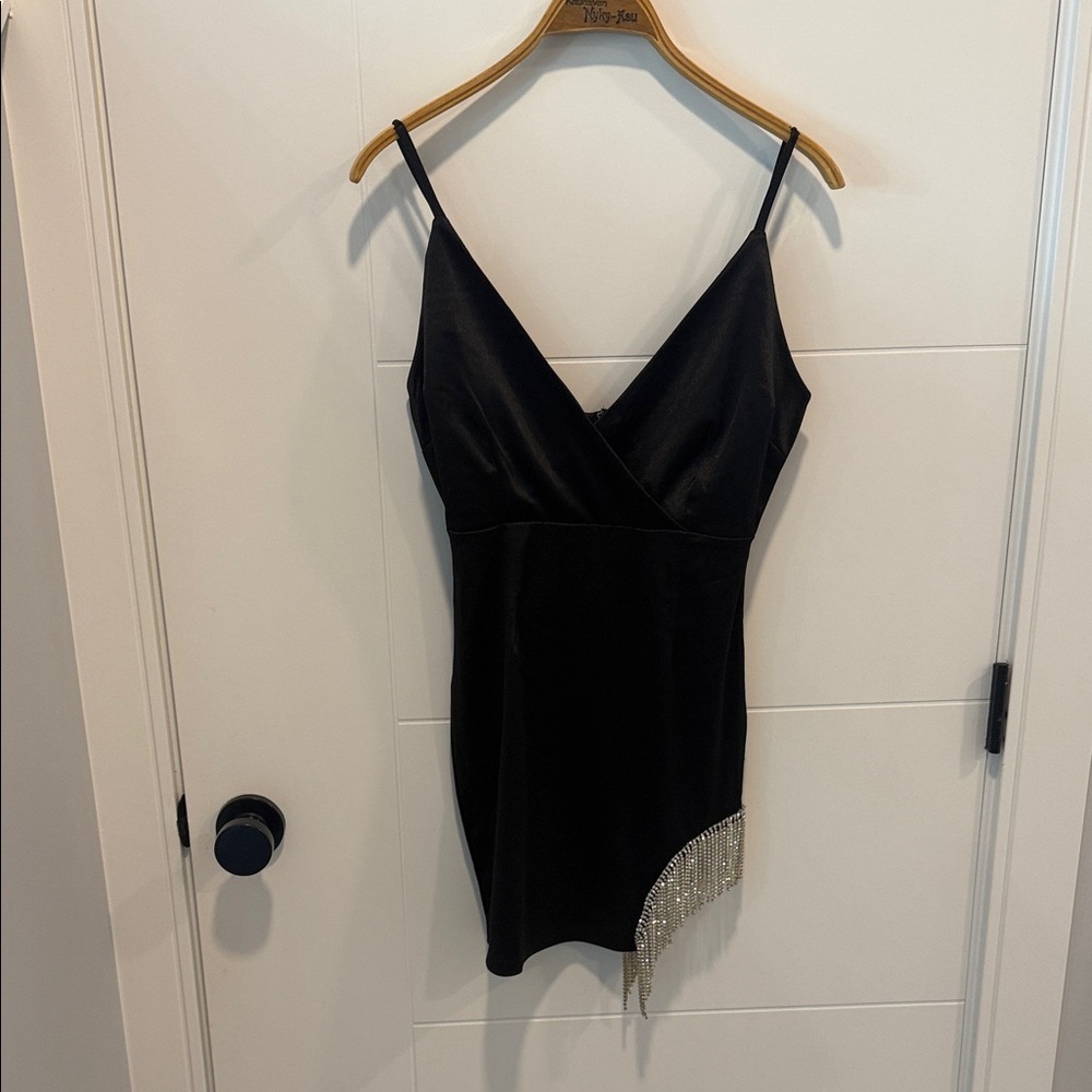 Forever 21 Black Mini Dress with Silver Fringe size small NwT